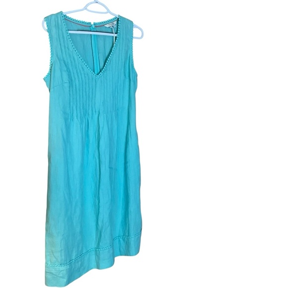 Boden Linen Sleeveless Summer Dress Aqua Blue Size 4L - Picture 3 of 10
